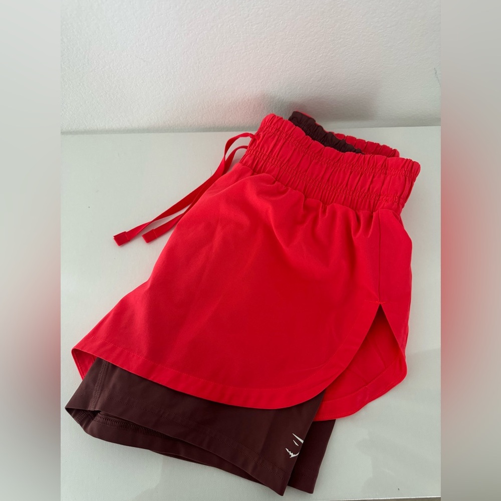 Gymshark Red and Dark Brown Layered Women’s Shorts